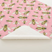  geïllustreerd honingbij patroonperzik roze sherpa deken (3/4)