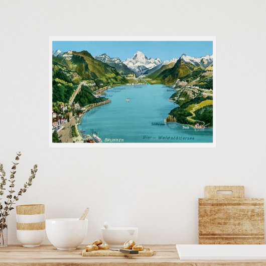  geïllustreerd kaartmeer Lucerne Poster (Keuken)