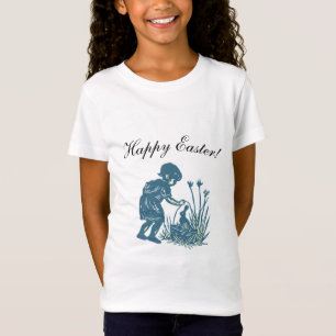 Geïllustreerd Klein Kind & Konijn Gelukkig Pasen T-shirt