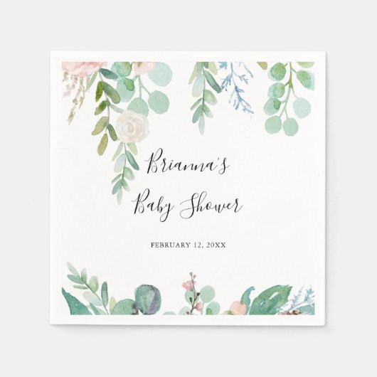 Geïllustreerd kleurrijk tropisch bloemig Baby show Servet (Voorkant)