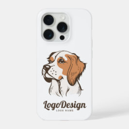 Geïllustreerd logo van een bruine en witte hond iPhone 15 pro case