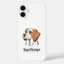 Geïllustreerd logo van een hondenkop in profiel iPhone 16 plus hoesje