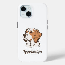 Geïllustreerd logo van een hondenkop in profiel iPhone 15 case