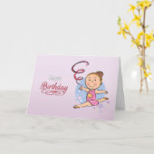 Geïllustreerd Meisje Ritmische Gymnast Verjaardag  Kaart (Gele Bloem)