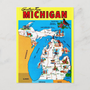 Geïllustreerd Michigan Kaart Briefkaart