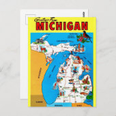 Geïllustreerd Michigan Kaart Briefkaart (Voorkant / Achterkant)