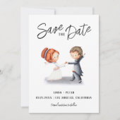 Geïllustreerd Paar dat een Romantische Bruiloft Da Save The Date (Voorkant)