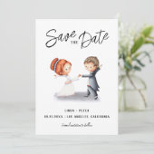 Geïllustreerd Paar dat een Romantische Bruiloft Da Save The Date (Staand voorkant)