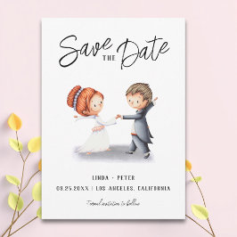 Geïllustreerd Paar dat een Romantische Bruiloft Da Save The Date