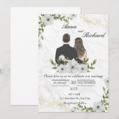 Geïllustreerd Paar & Witte Bloemen Kaart (Voorkant / Achterkant)