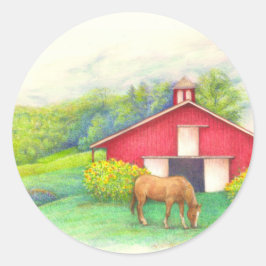 Geïllustreerd Paard en Zonnebloem Custom Ronde Sticker