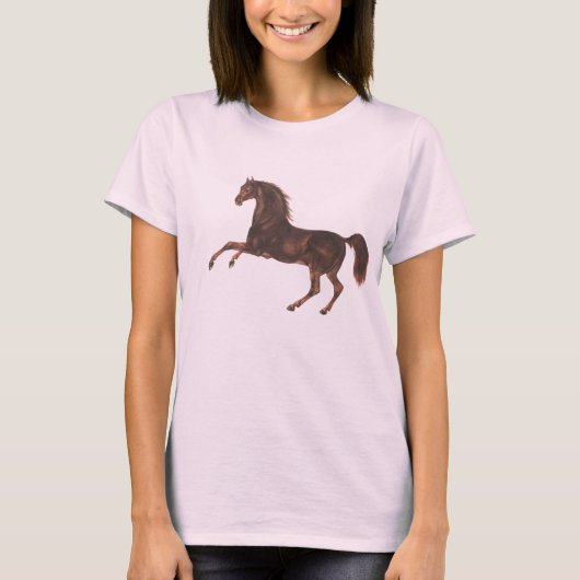 geïllustreerd paard op roze T-shirt (Voorkant)