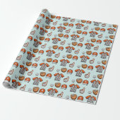 Geïllustreerd patroon van honkbaluitrusting cadeaupapier (Uitgerold)