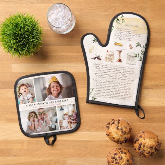 Geïllustreerd recept Keepsake | 4 Foto Ovenwant & Pannenlap Set (Top down)