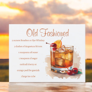 Geïllustreerd Recept voor Old Fashioned Cocktail Briefkaart
