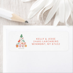 Geïllustreerd retouradres kerstpatroon etiket