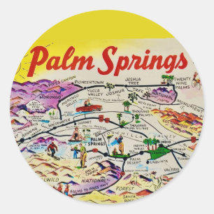 Geïllustreerd Retro Palm Springs Ronde Sticker