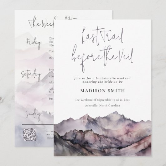 Geïllustreerd roze berg vrijgezellenweekend kaart (Voorkant / Achterkant)