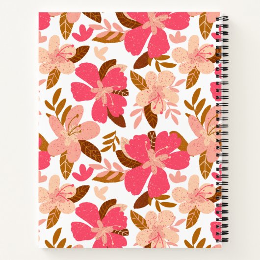 Geïllustreerd Roze Bloemen Hand-getrokken patroon Notitieboek (Achterkant)