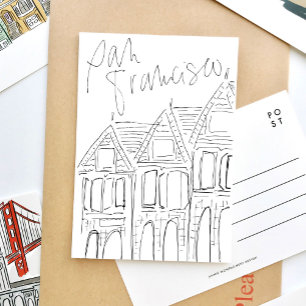 Geïllustreerd San Francisco zwart-wit Briefkaart