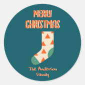  Geïllustreerd Stocking Merry Christmas Ronde Sticker (Voorkant)