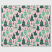 Geïllustreerd Tree Pink Heart Xmas Wrapping Paper Cadeaupapier (Vlak)