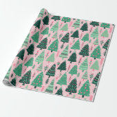 Geïllustreerd Tree Pink Heart Xmas Wrapping Paper Cadeaupapier (Uitgerold)