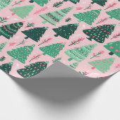 Geïllustreerd Tree Pink Heart Xmas Wrapping Paper Cadeaupapier (Hoek)