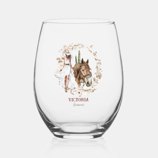 Geïllustreerd Western | Bachelorette bruidsmeisje Wijnglas Zonder Voet (Voorkant)