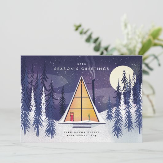 Geïllustreerd winters A-frame-skihut Feestdagenkaart (Staand voorkant)