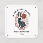 Geïllustreerd Woodland Folk Art Zwart Konijn Vierkante Visitekaartje (Voorkant)