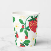 Geïllustreerde aardbei met bladeren en bloesems papieren bekers (Achterkant)