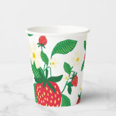Geïllustreerde aardbei met bladeren en bloesems papieren bekers (Links)