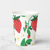 Geïllustreerde aardbei met bladeren en bloesems papieren bekers (Rechts)