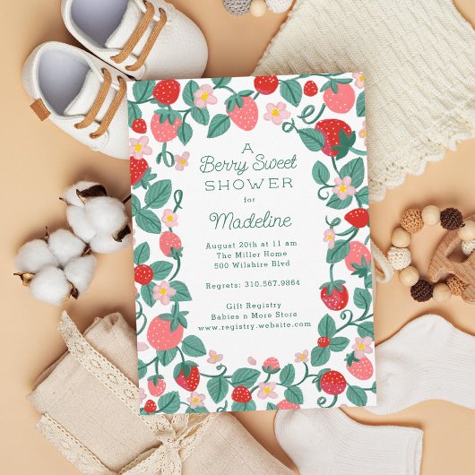 Geïllustreerde aardbeienbessen Sweet Baby shower Kaart