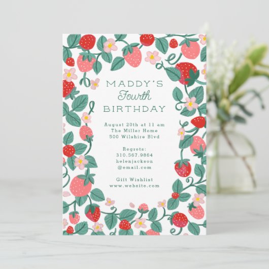 Geïllustreerde aardbeienbessen Sweet Birthday Part Kaart (Staand voorkant)