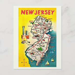 Geïllustreerde ansichtkaart van New Jersey uit het Briefkaart