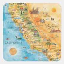 Geïllustreerde aquarelkaartkunst van Californië
