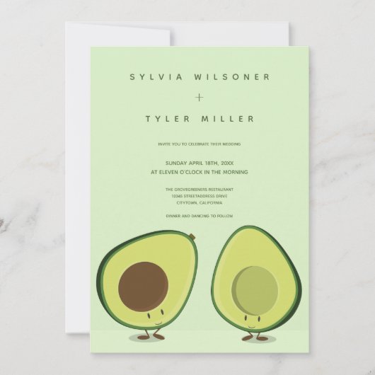 Geïllustreerde avocado's groene verticale bruiloft kaart (Voorkant)