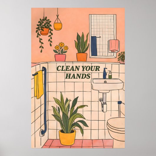 Geïllustreerde badkamerprint, modern grappig thuis poster (Voorkant)