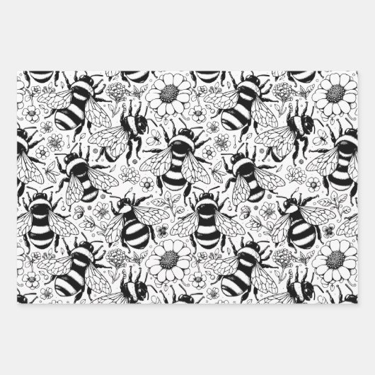 Geïllustreerde Bee Pattern Personaliseer Kleuren Inpakpapier Vel (Voorkant 3)