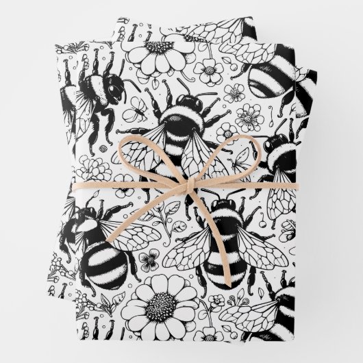 Geïllustreerde Bee Pattern Personaliseer Kleuren Inpakpapier Vel (In situ)
