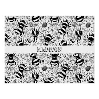 Geïllustreerde bijenpatroon gepersonaliseerde kleu perfect poster