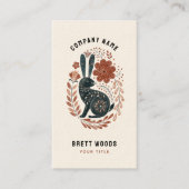 Geïllustreerde Black Rabbit Floral Folk Art Visitekaartje (Voorkant)