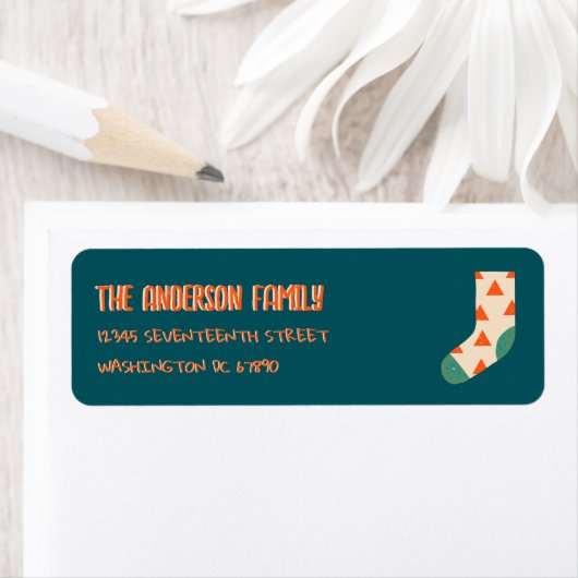  geïllustreerde blauwe kerstwintersok etiket (Insitu)