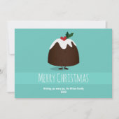 Geïllustreerde Blauwgroen witte lachende kerstpudd Feestdagenkaart (Voorkant)