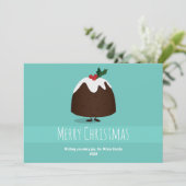 Geïllustreerde Blauwgroen witte lachende kerstpudd Feestdagenkaart (Staand voorkant)