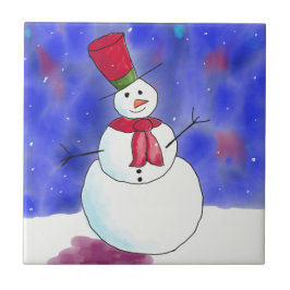 Geïllustreerde blije sneeuwman Kerstmis Tegeltje