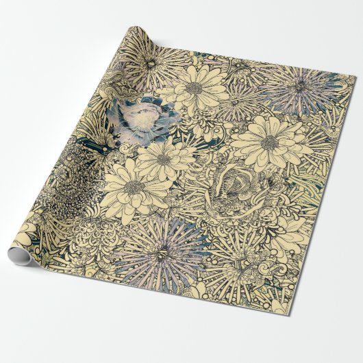  geïllustreerde bloemen cadeaupapier (Uitgerold)