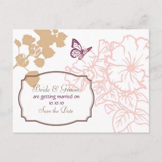 Geïllustreerde Bloemen & Vlinder Tuin Bruiloft Aankondigingskaart (Voorkant)